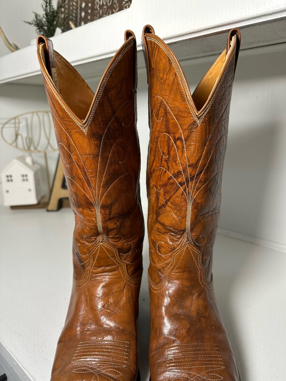 Vintage Nocona Cowboy Boots Men 8D Women 9.5 Tan Brown Leather Western Boots USA - Picture 5 of 10